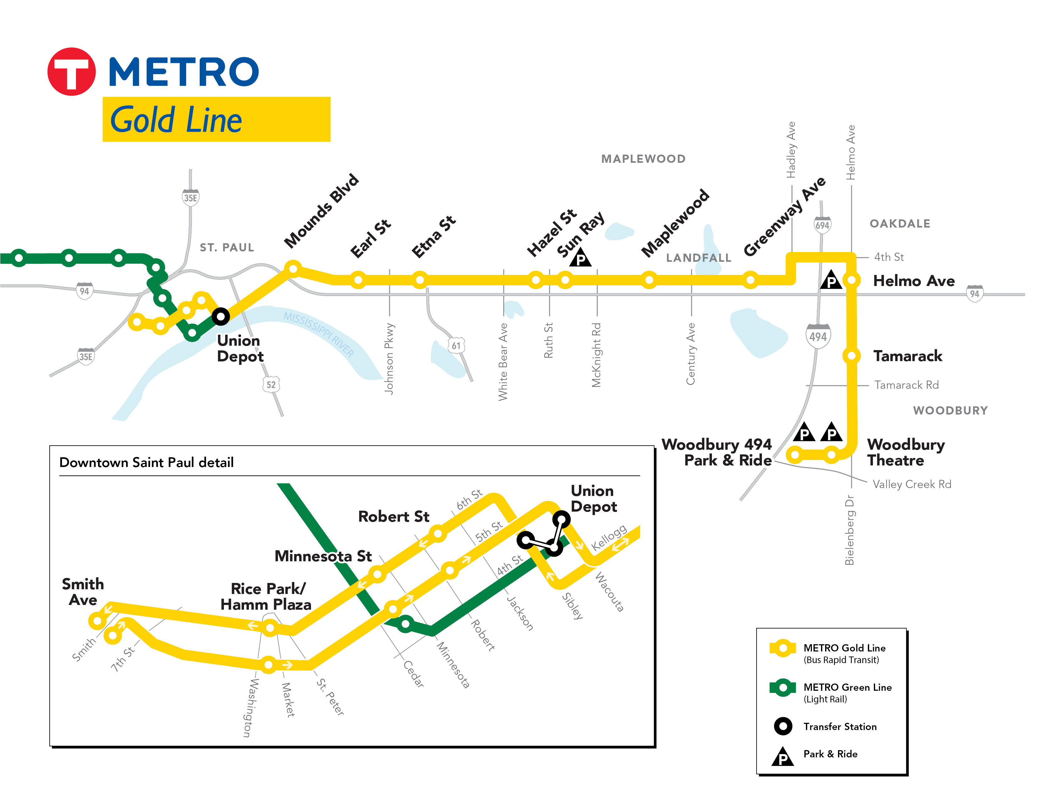 The Gold Line will travel from St. Paul to Woodbury and have 21 stations.