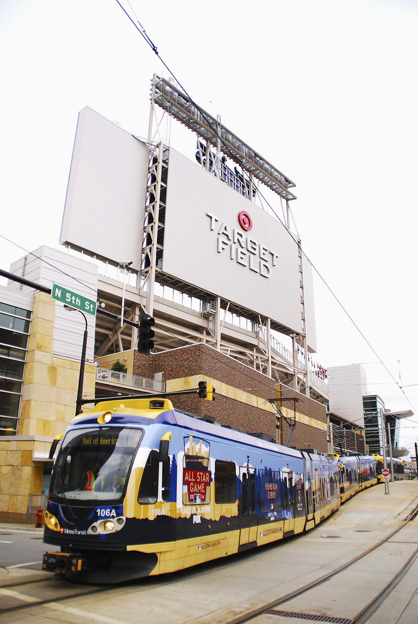 A Metro Transit light-rail train at Target Field in Minneapolis. 