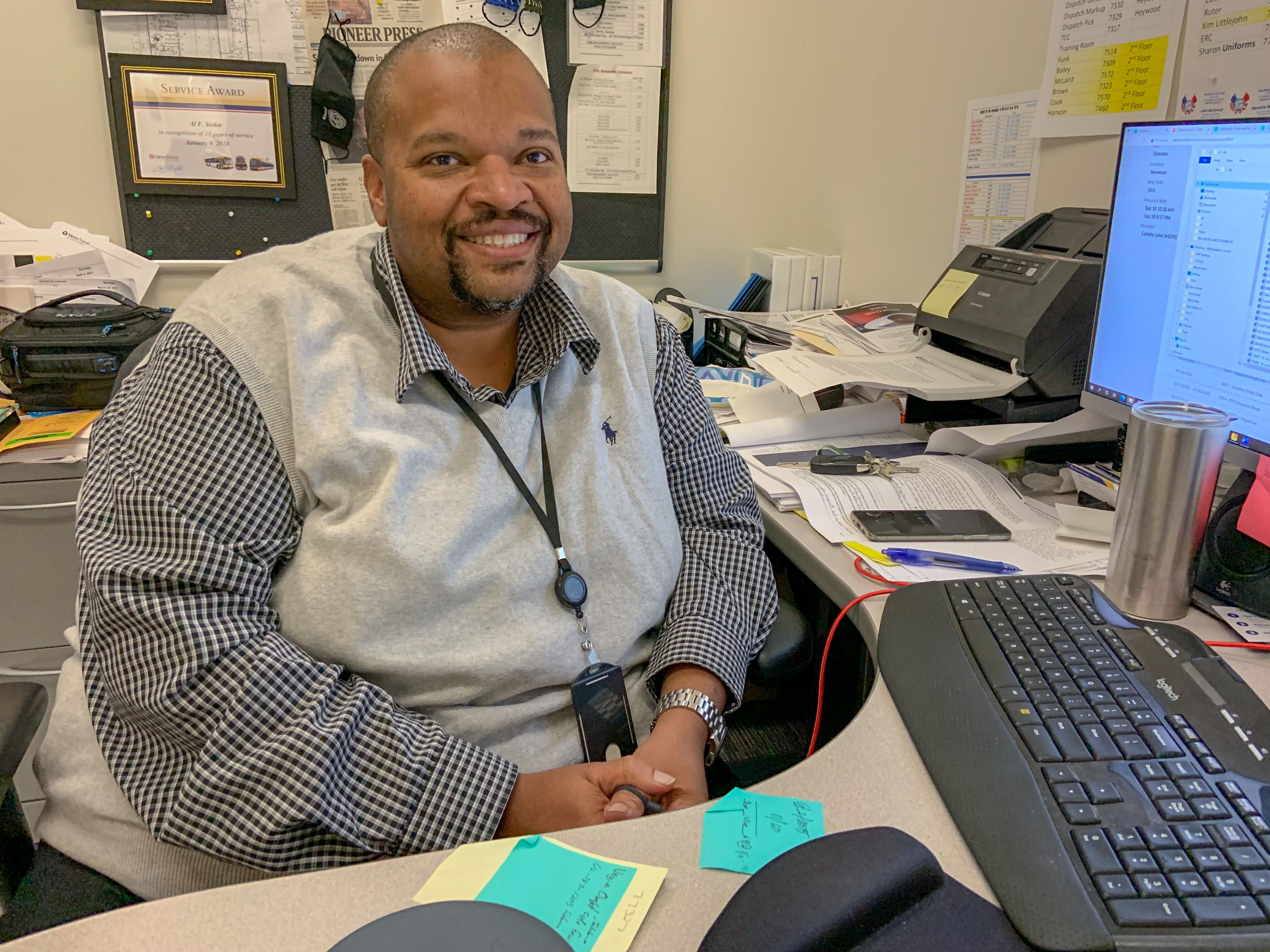 Assistant Transportation Manager Al Sesler in his office at the Heywood Garage.