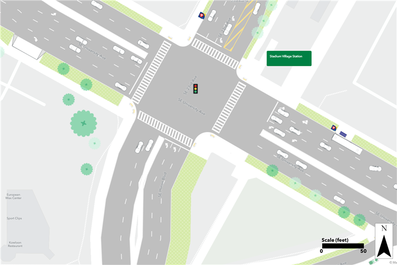 Map of Existing condition at the University & 23rd Avenue Station area.