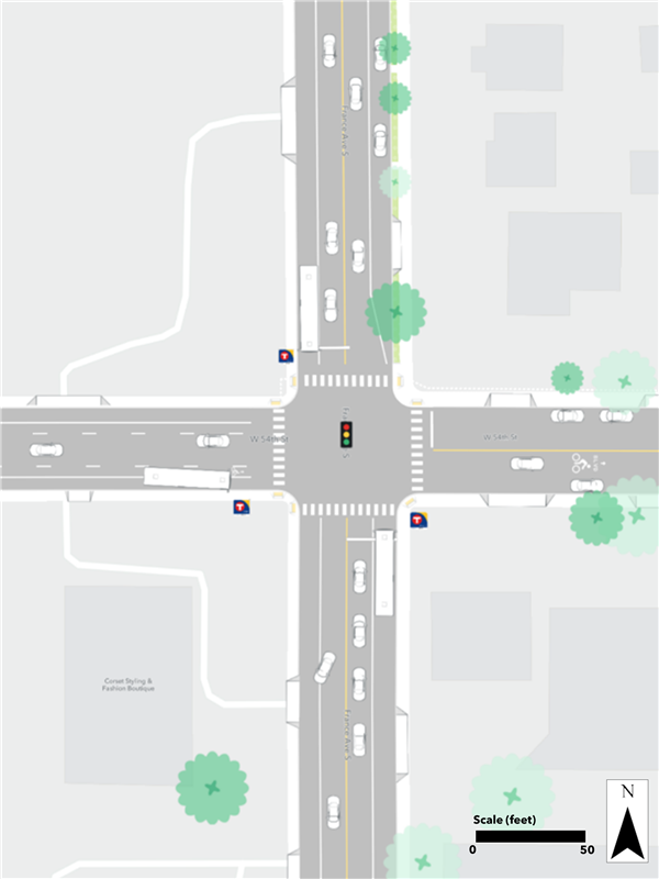 Existing condition at the France & 54th Street area.