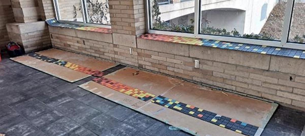 These windowsills in the Uptown Transit Center receive a lot of wear and tear from people sitting on them while waiting for the bus. 