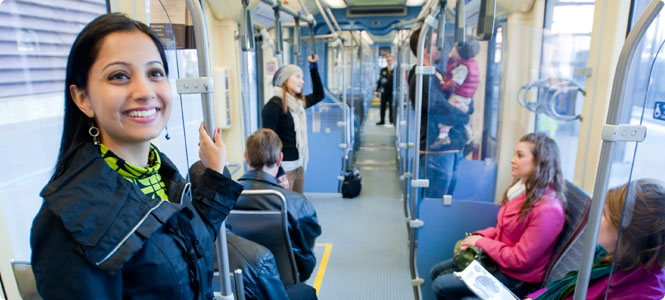 Woman in light rail train