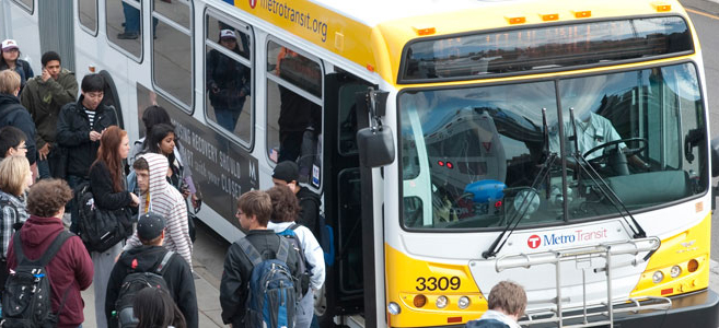 Bus on Washington Ave at the U of M