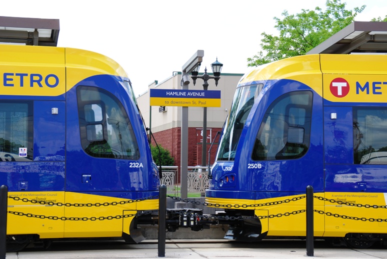 METRO Green Line trains at the Hamline Avenue Station. 