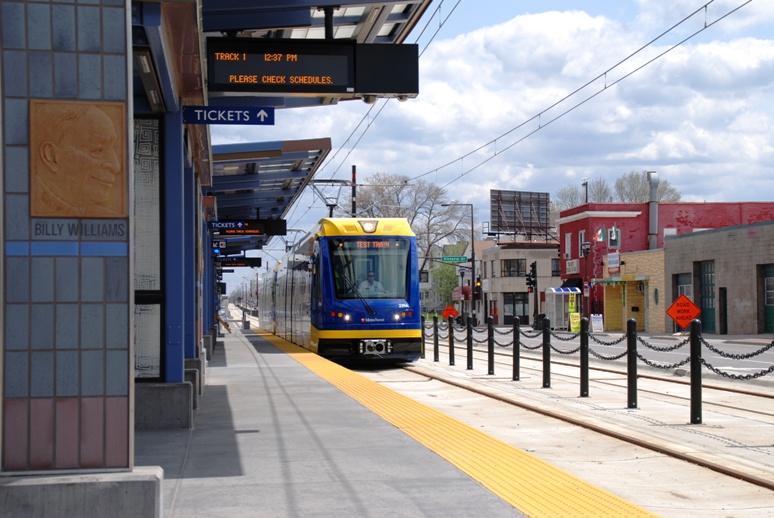 A METRO Green Line train at Victoria Street Station. 