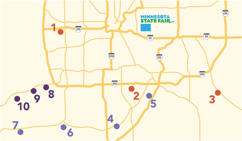 Map of park and ride express service locations for the State Fair